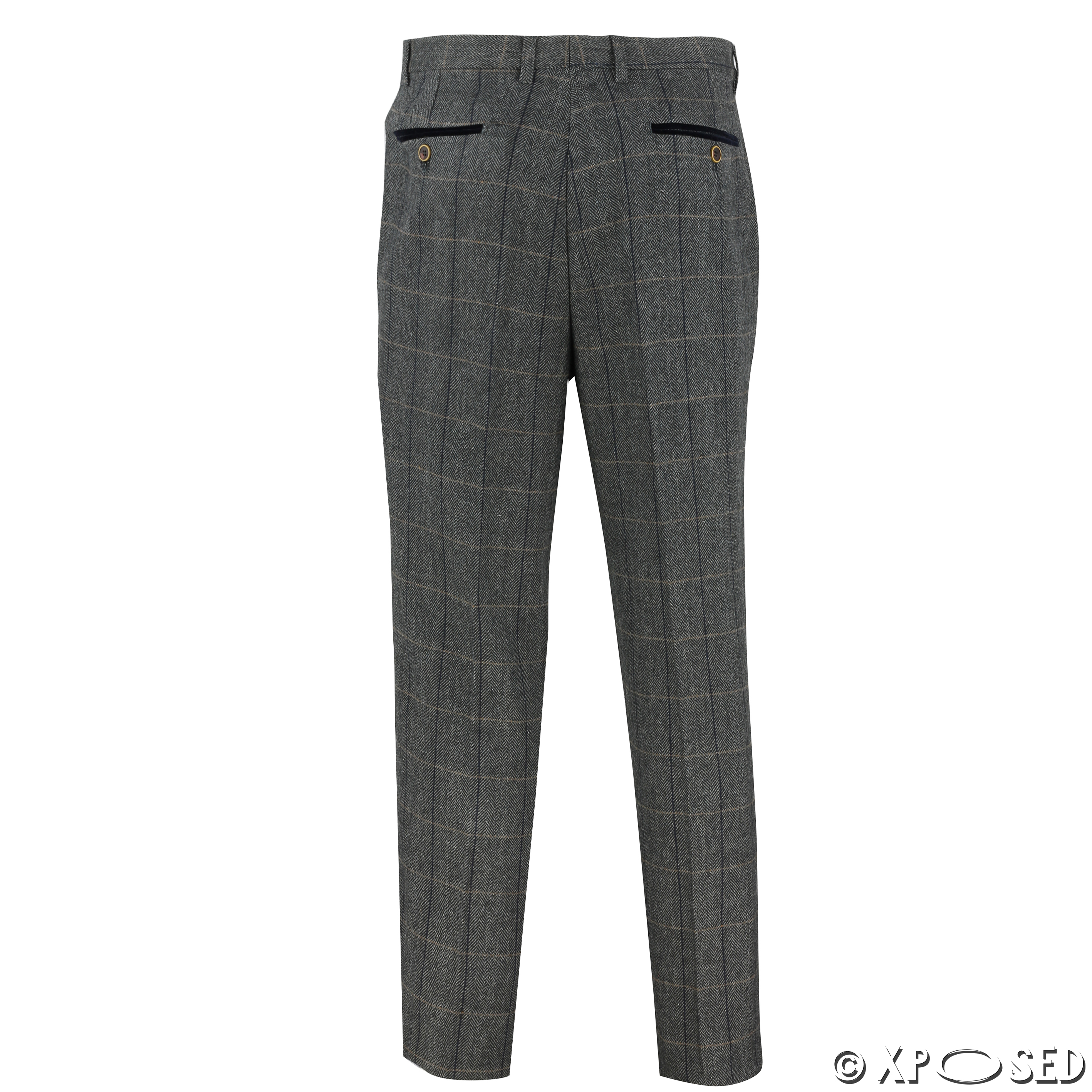 Mens Grey Herringbone Check 3 Piece Suit Sold Separate Blazer Trouser ...