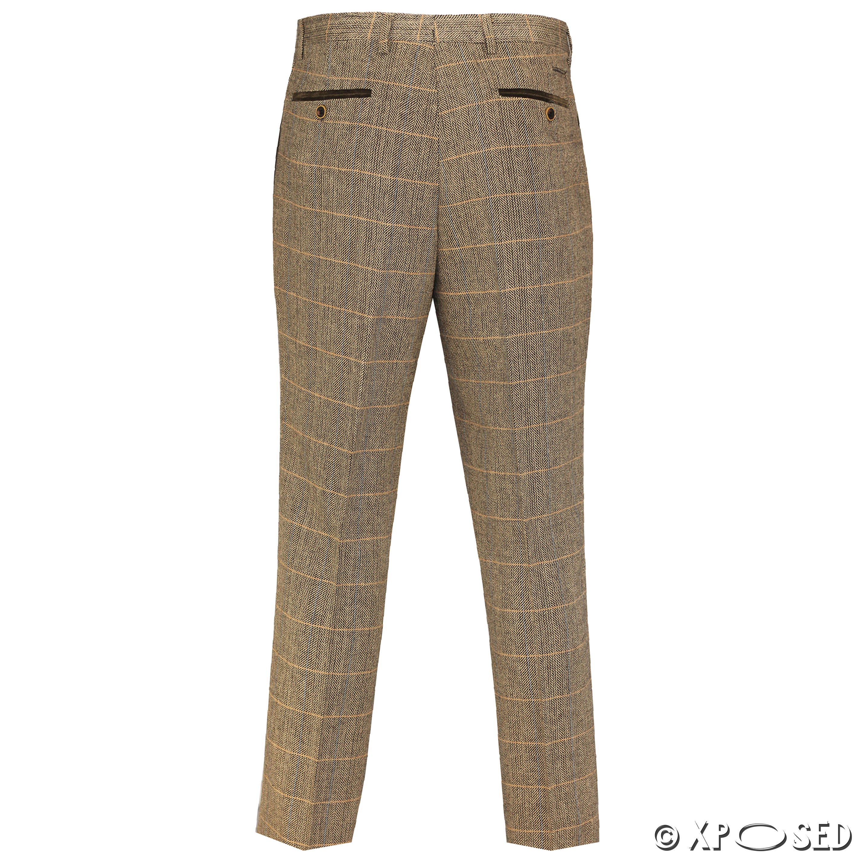 Mens Brown Herringbone Check 3 Piece Suit Sold Separate Blazer Trouser ...