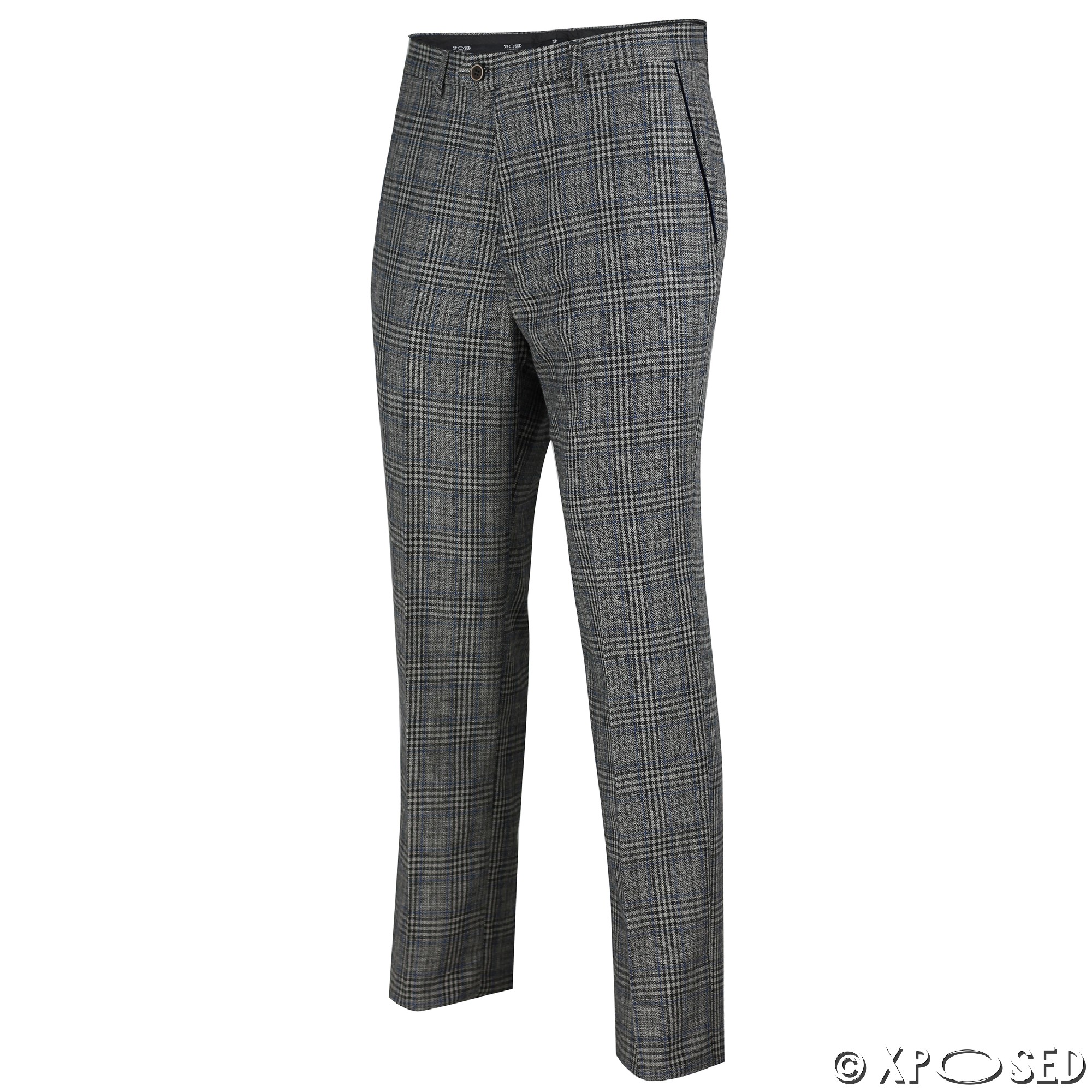 Mens Tweed Trousers Vintage Herringbone Checks Velvet Slim Fit Formal ...