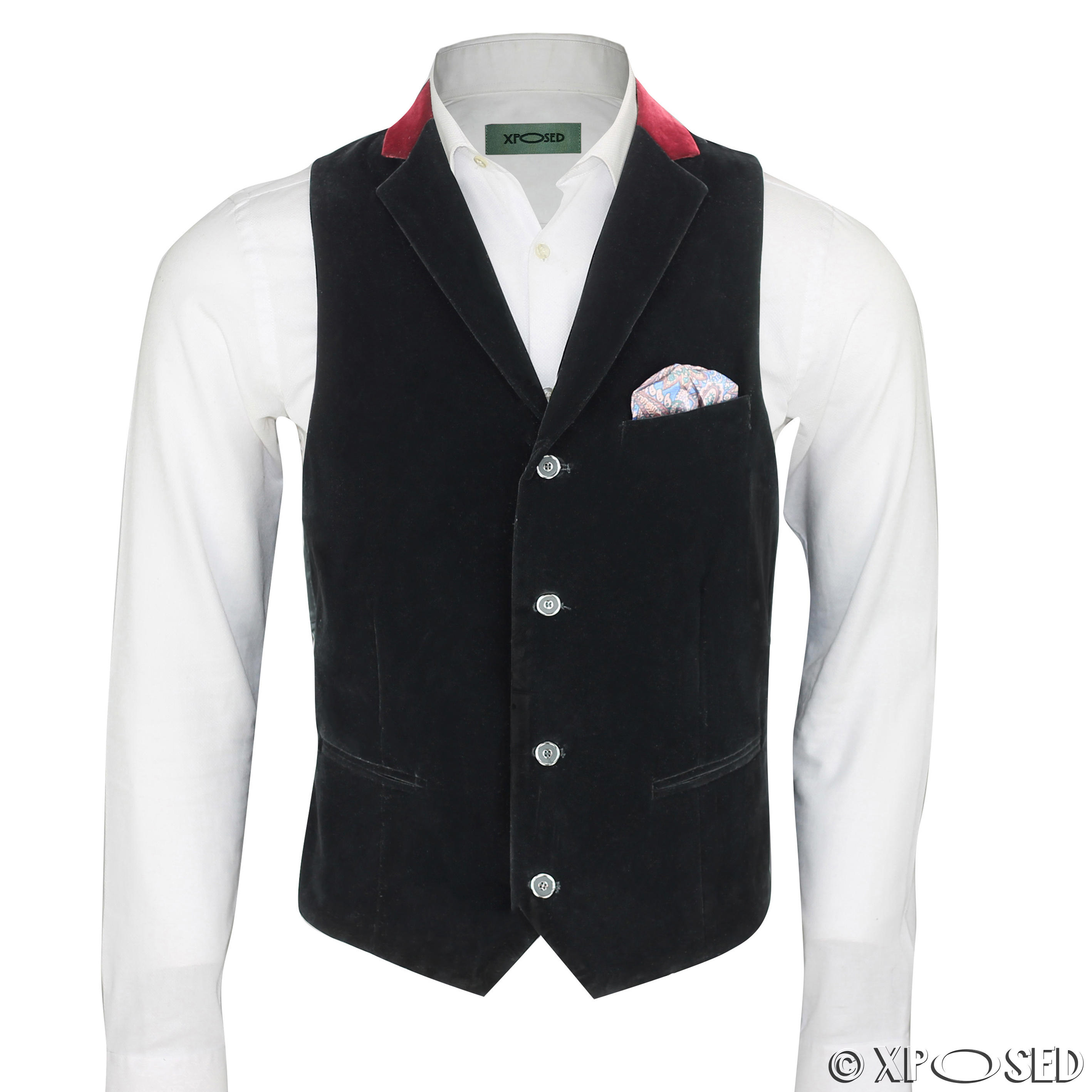 Mens Designer Vintage Velvet Waistcoat Retro Smart Casual Vest Contrast ...