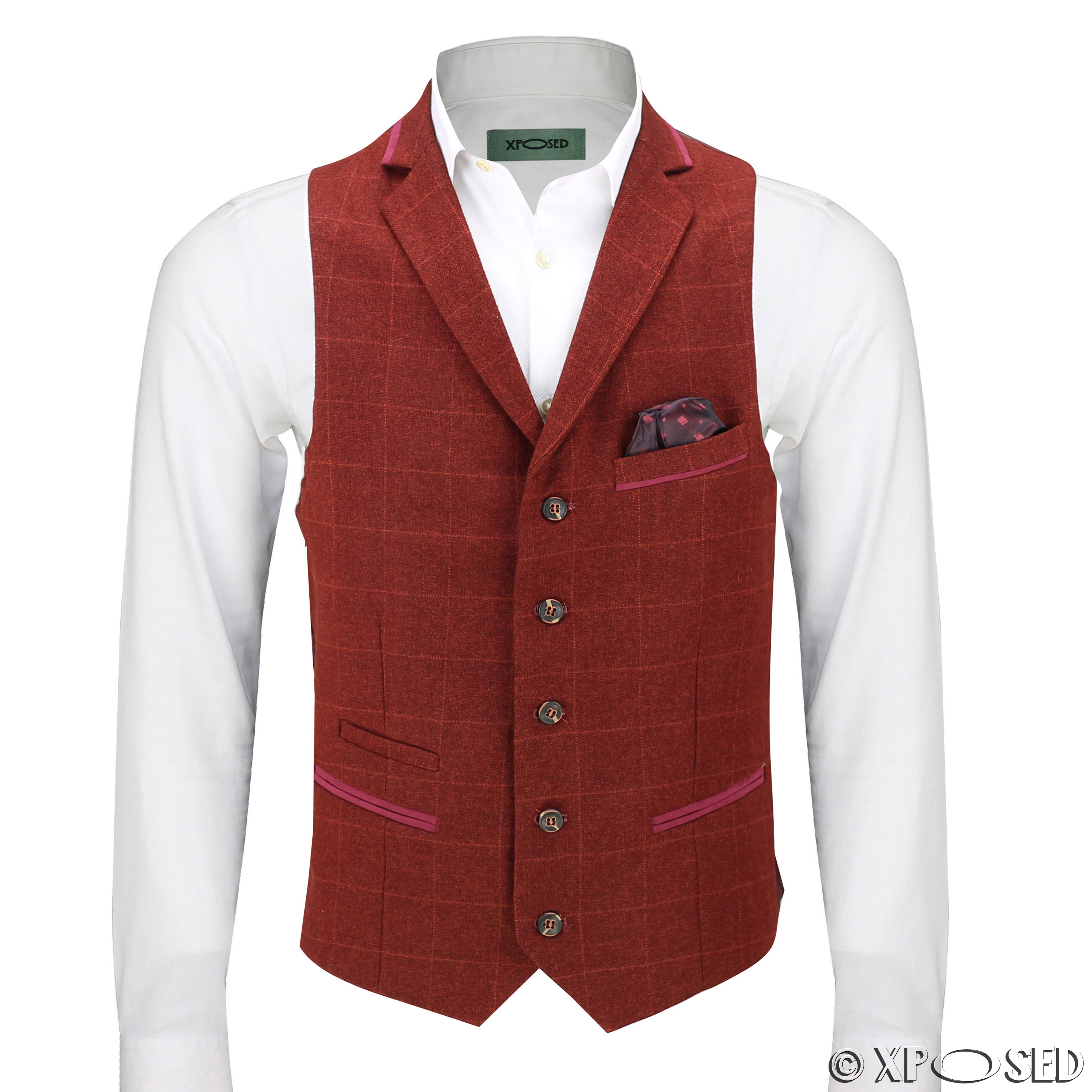 Blazer Trouser Waistcoat Mens Maroon Tweed Check 3 Piece Suit Sold Separately 