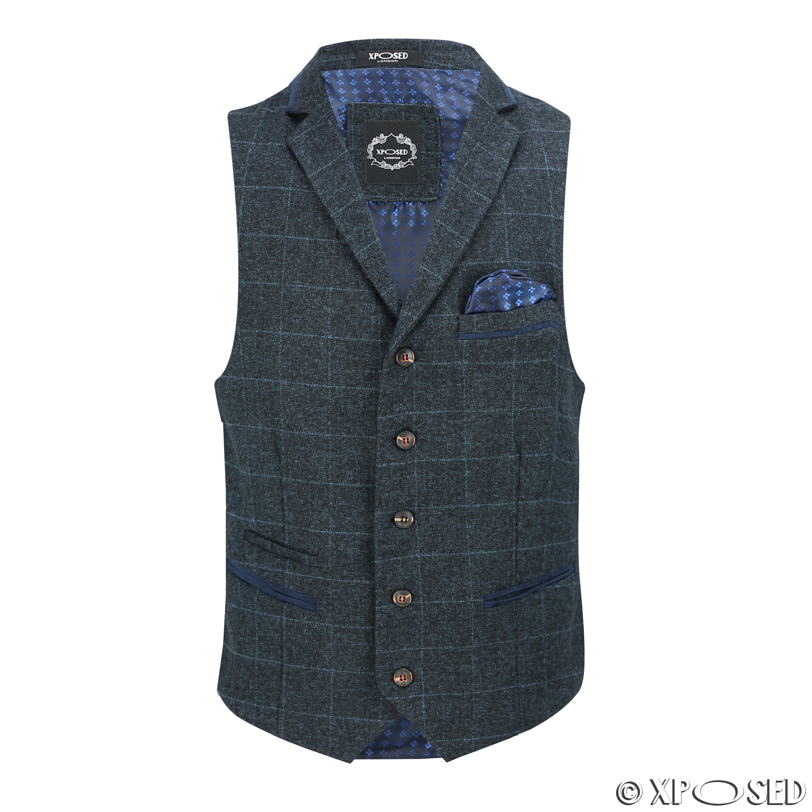 Mens Herringbone Tweed Check Vintage Collar Waistcoat Casual Tailored ...