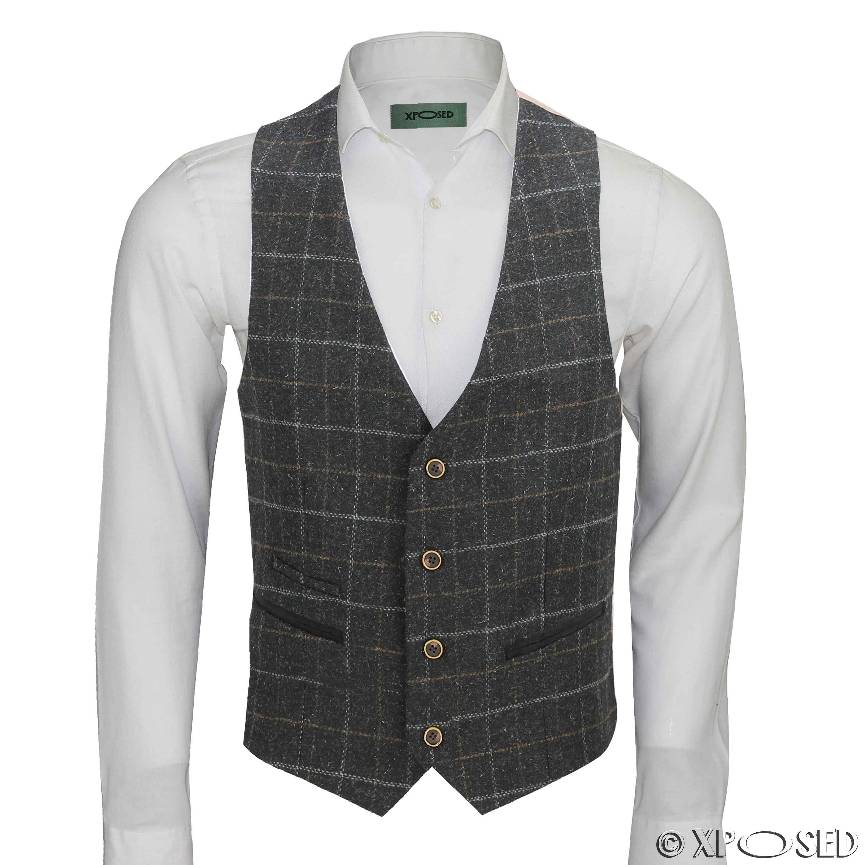 Mens Vintage Formal Tweed Herringbone Check Waistcoat Smart Casual ...