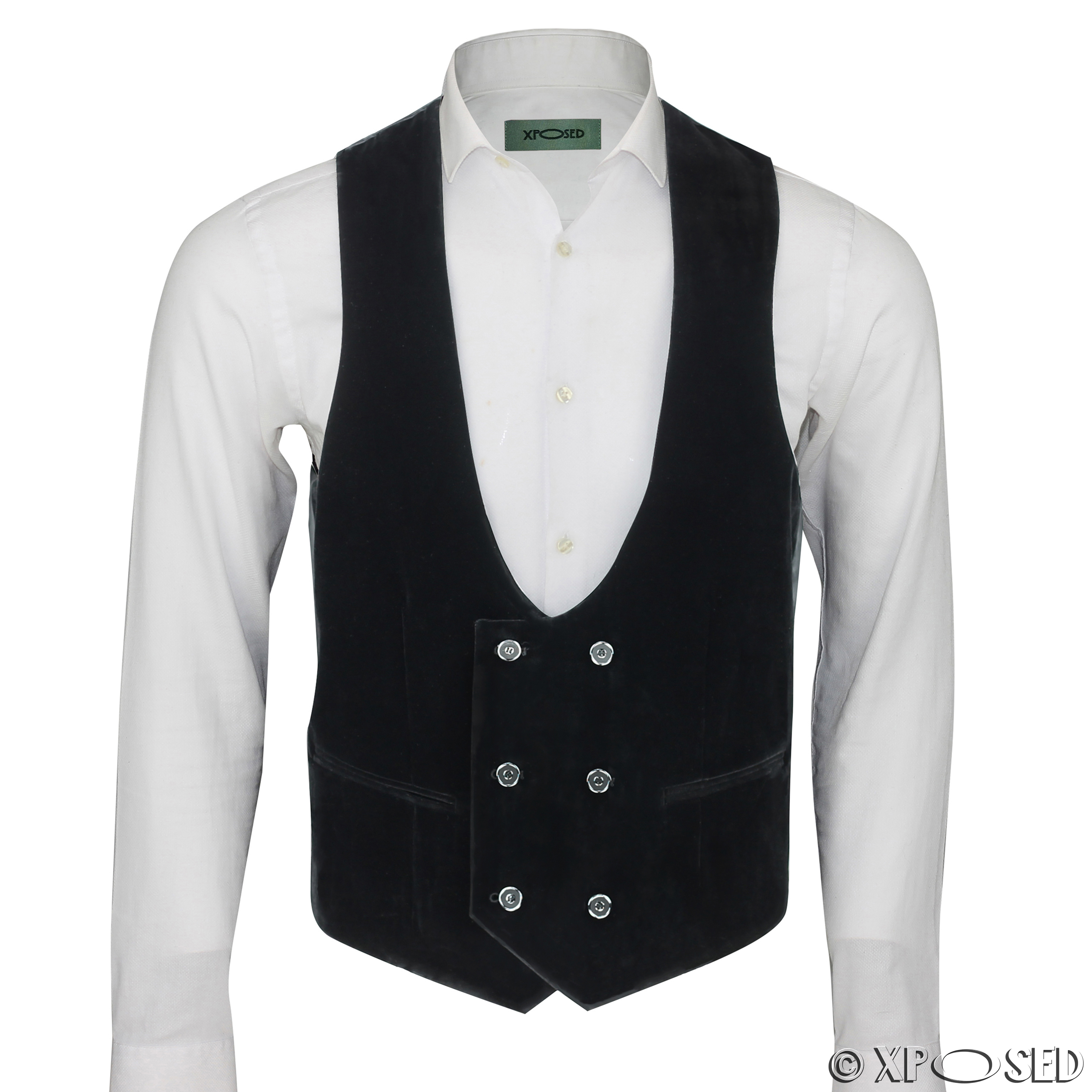 Men's Vintage Velvet Double Breasted Tux Suit Waistcoat Low U Cut Slim ...